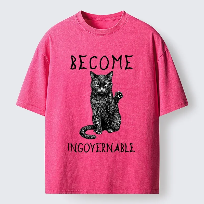 Tokyo-Tiger Rebel Black Cat Attitude Washed T-Shirt