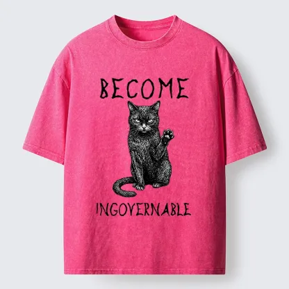 Tokyo-Tiger Rebel Black Cat Attitude Washed T-Shirt