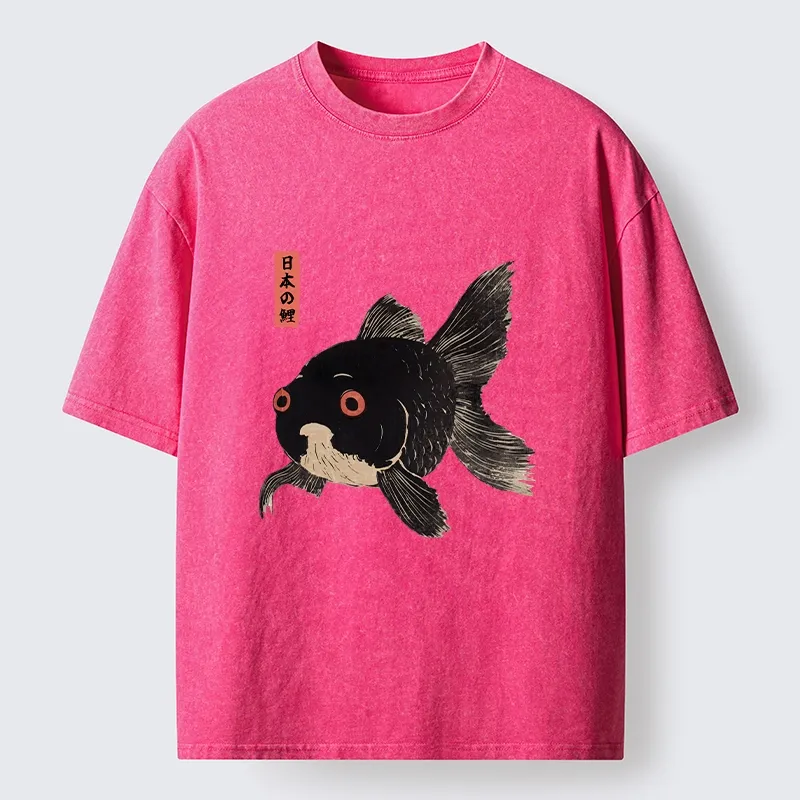 Tokyo-Tiger Japanese Black Goldfish Art Washed T-Shirt Sale