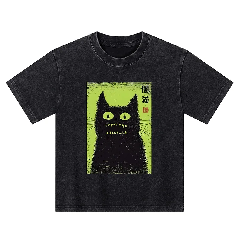 Tokyo-Tiger Spooky Black Cat Japanese Kids Washed T-Shirt Sale