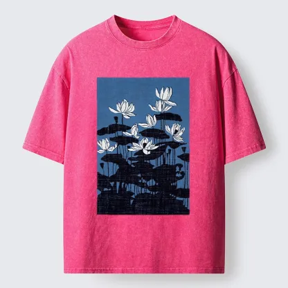 Tokyo-Tiger Blue Lotus Japanese Art Washed T-Shirt
