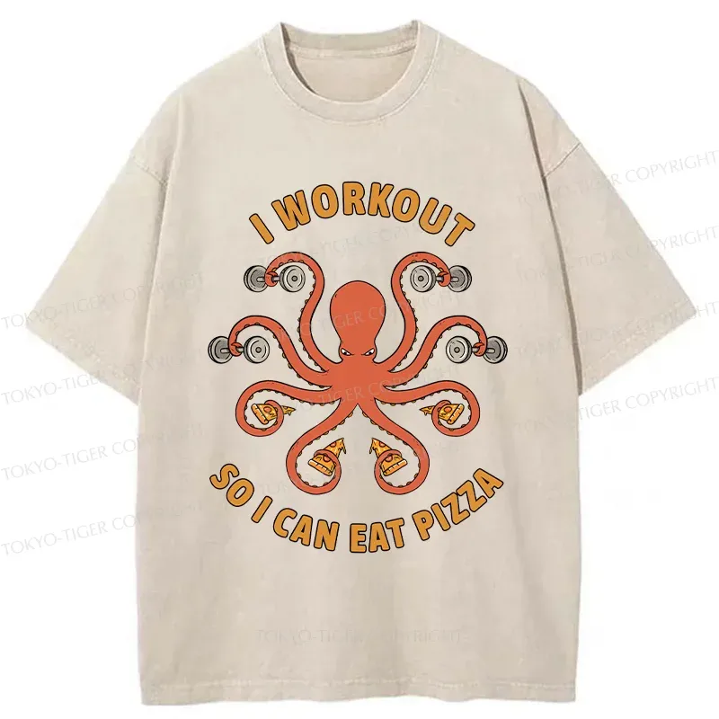 Tokyo-Tiger Octopus Exercising Washed T-Shirt