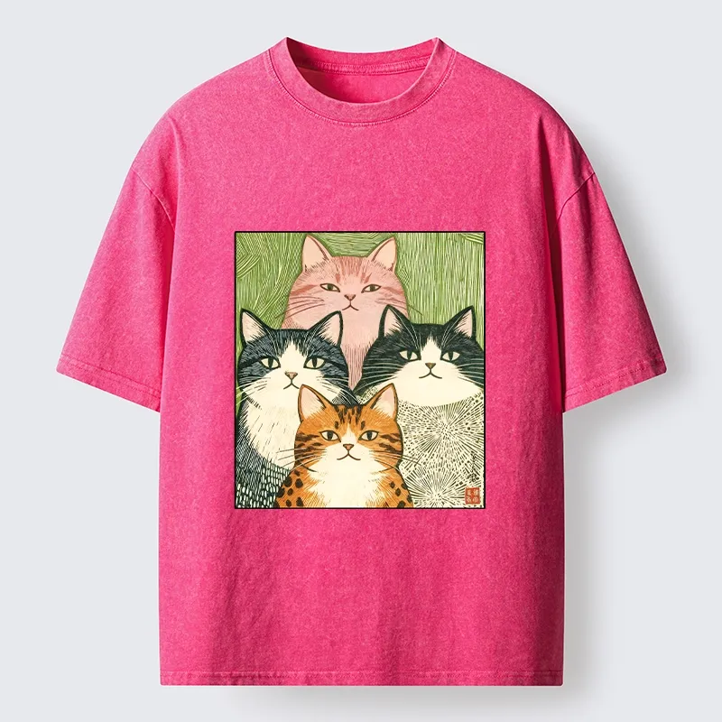 Tokyo-Tiger Funny Cat Squad Washed T-Shirt