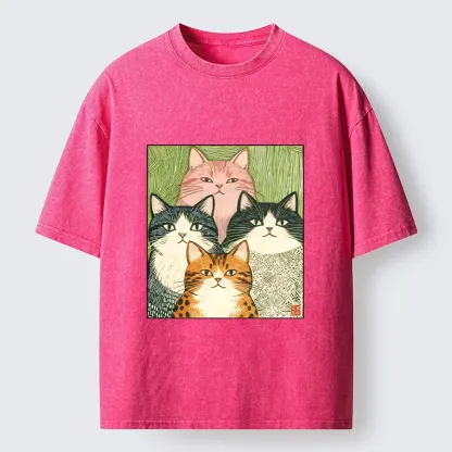 Tokyo-Tiger Funny Cat Squad Washed T-Shirt