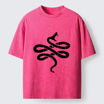 Tokyo-Tiger Black Snake Brush Art Washed T-Shirt