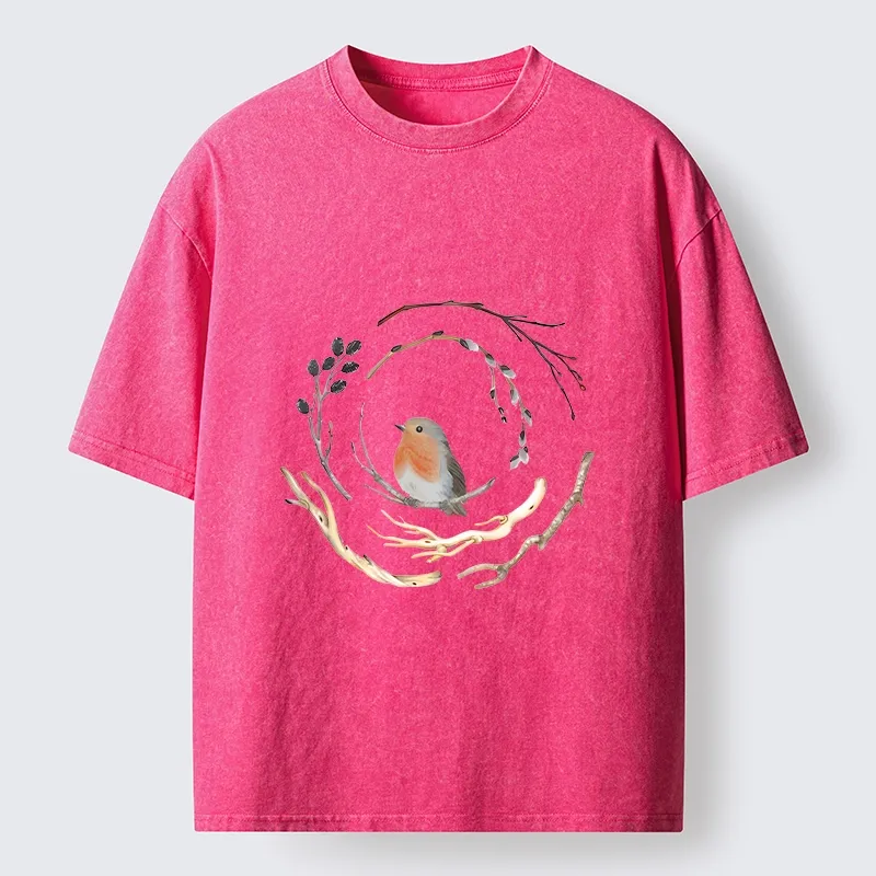 Tokyo-Tiger Cute Robin On Branch Washed T-Shirt Sale