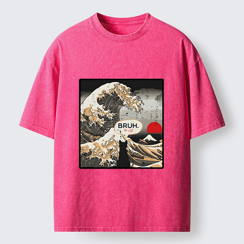 Tokyo-Tiger Great Wave Cat Bruh Washed T-Shirt