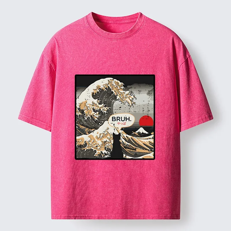 Tokyo-Tiger Great Wave Cat Bruh Washed T-Shirt