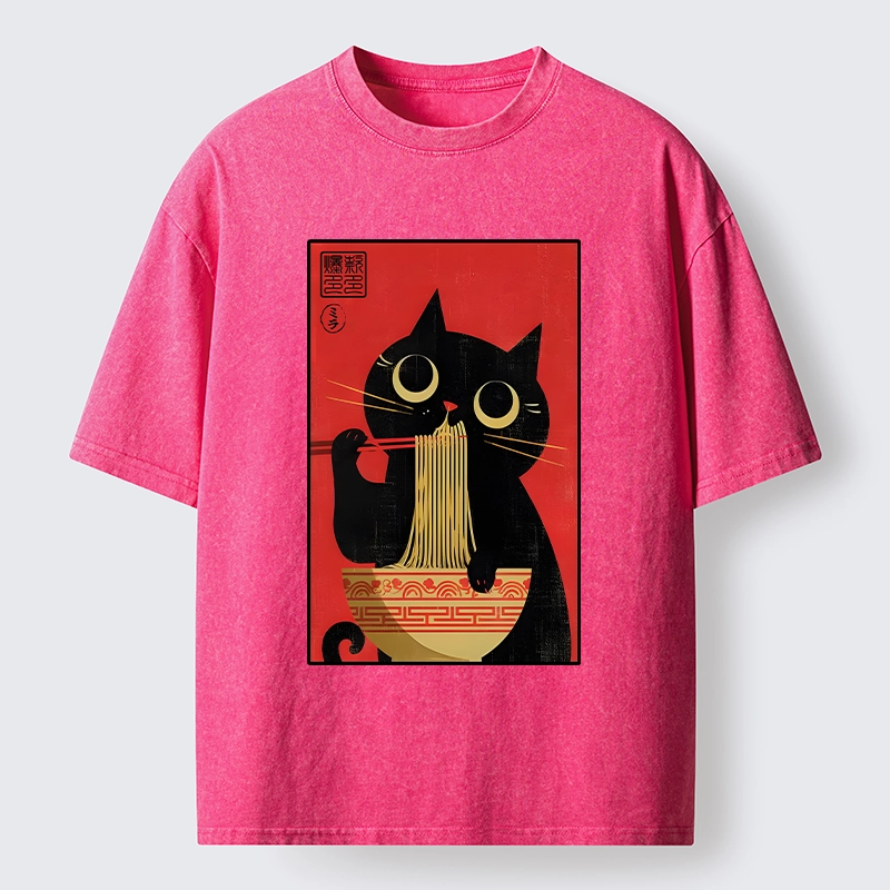 Tokyo-Tiger Cat Eats Ramen Like A Pro Washed T-Shirt