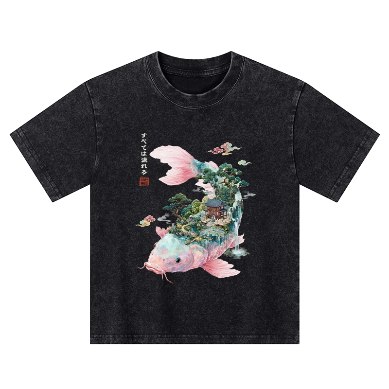 Tokyo-Tiger Journey Of The Flowing Koi Kids Washed T-Shirt