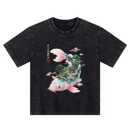 Tokyo-Tiger Journey Of The Flowing Koi Kids Washed T-Shirt