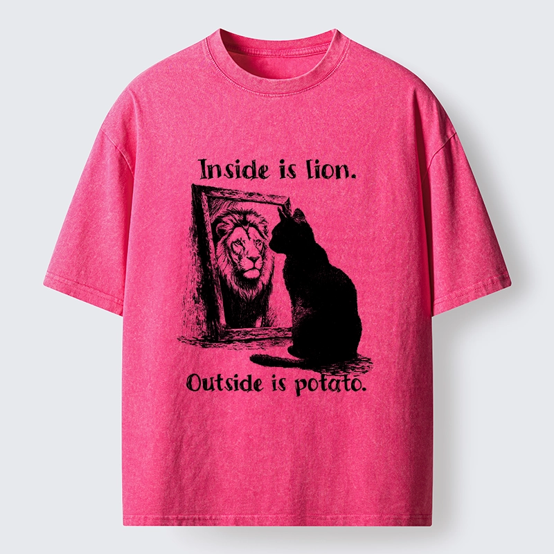 Tokyo-Tiger Cat Meme Inner Lion Outer Potato Washed T-Shirt