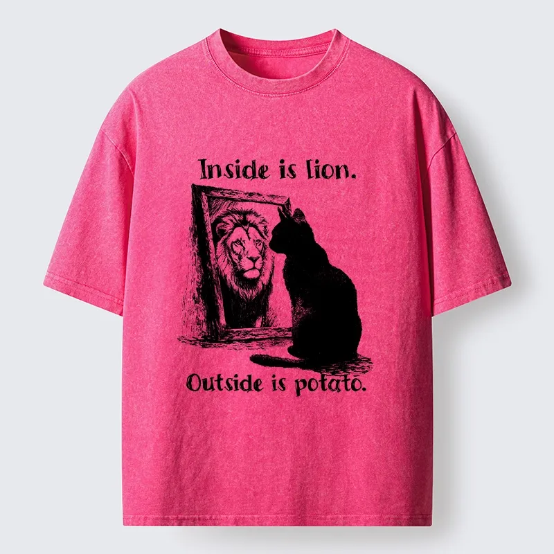 Tokyo-Tiger Cat Meme Inner Lion Outer Potato Washed T-Shirt