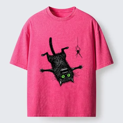 Tokyo-Tiger Scared Cat Vs Spider Prank Washed T-Shirt
