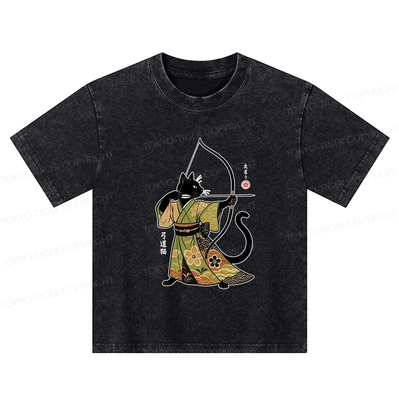 Tokyo-Tiger Japan Cat Archery Kids Washed T-Shirt