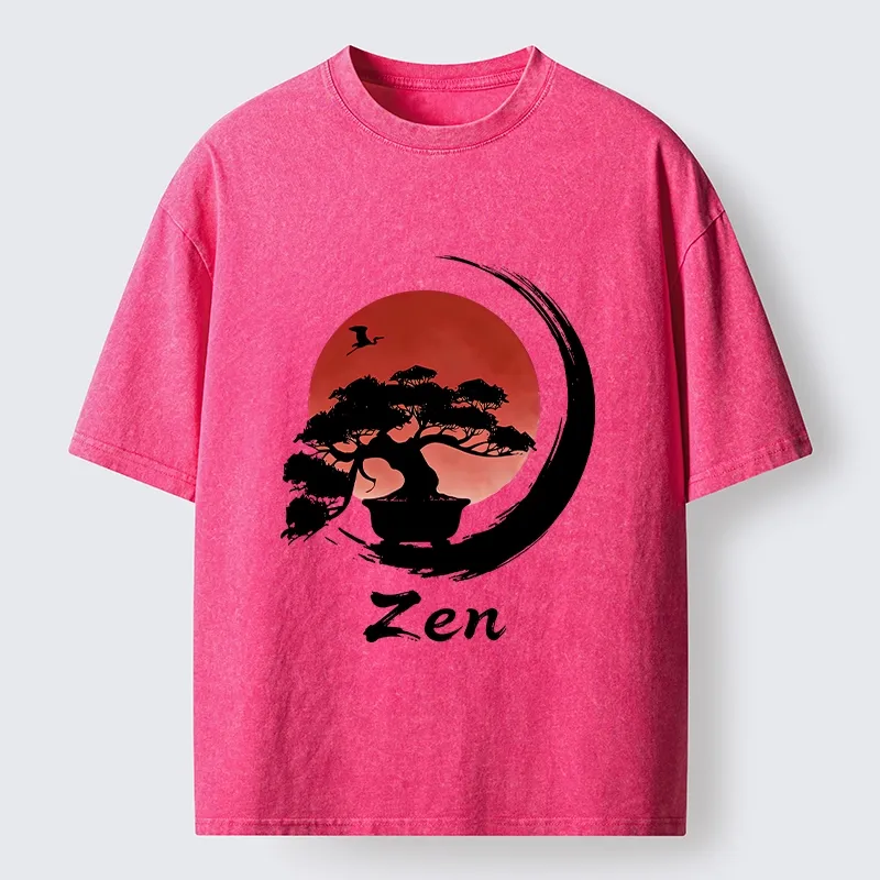 Tokyo-Tiger Zen Bonsai Peaceful Retreat Washed T-Shirt