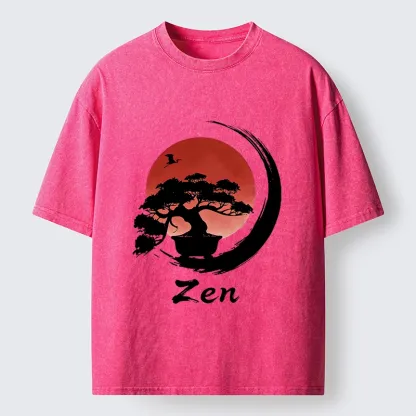 Tokyo-Tiger Zen Bonsai Peaceful Retreat Washed T-Shirt