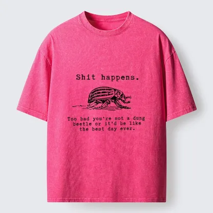 Tokyo-Tiger Funny Dung Beetle Life Philosophy Washed T-Shirt