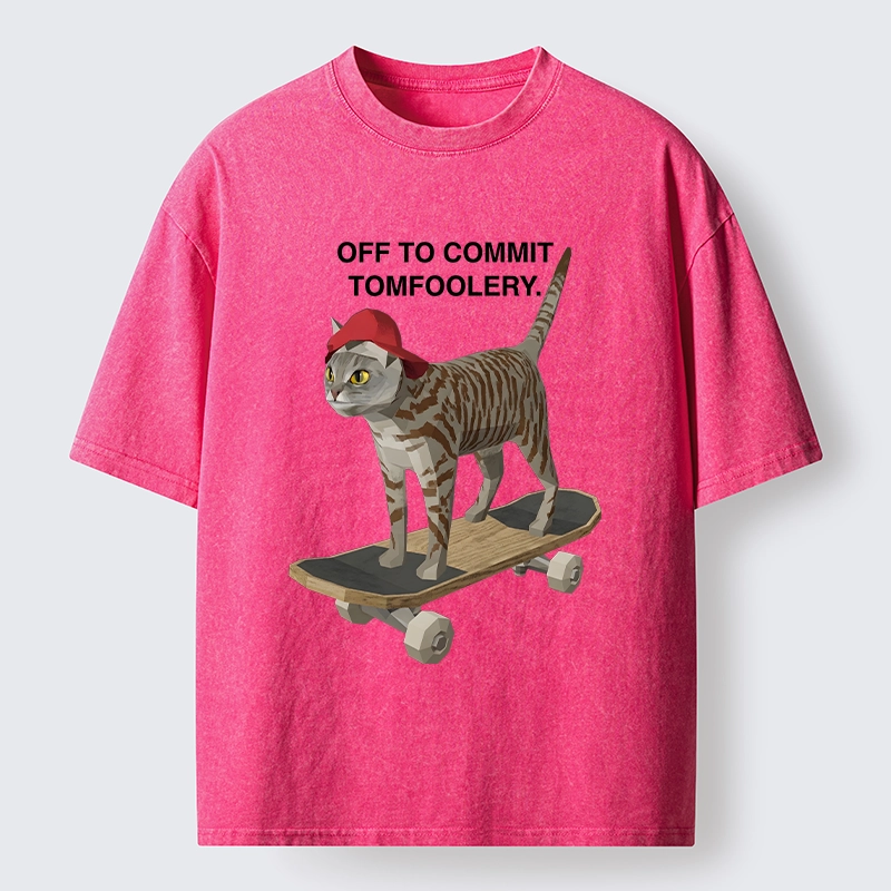 Tokyo-Tiger Skateboarding Cat Funny Meme Washed T-Shirt