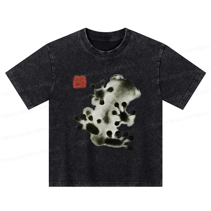 Tokyo-Tiger Ink Painting Frog Kids Washed T-Shirt