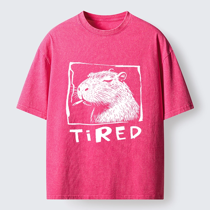 Tokyo-Tiger Tired Life Funny Capybara Art Washed T-Shirt