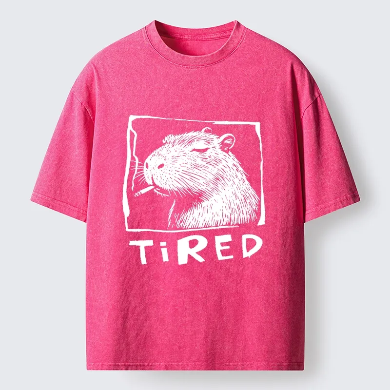Tokyo-Tiger Tired Life Funny Capybara Art Washed T-Shirt