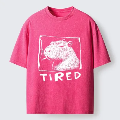 Tokyo-Tiger Tired Life Funny Capybara Art Washed T-Shirt
