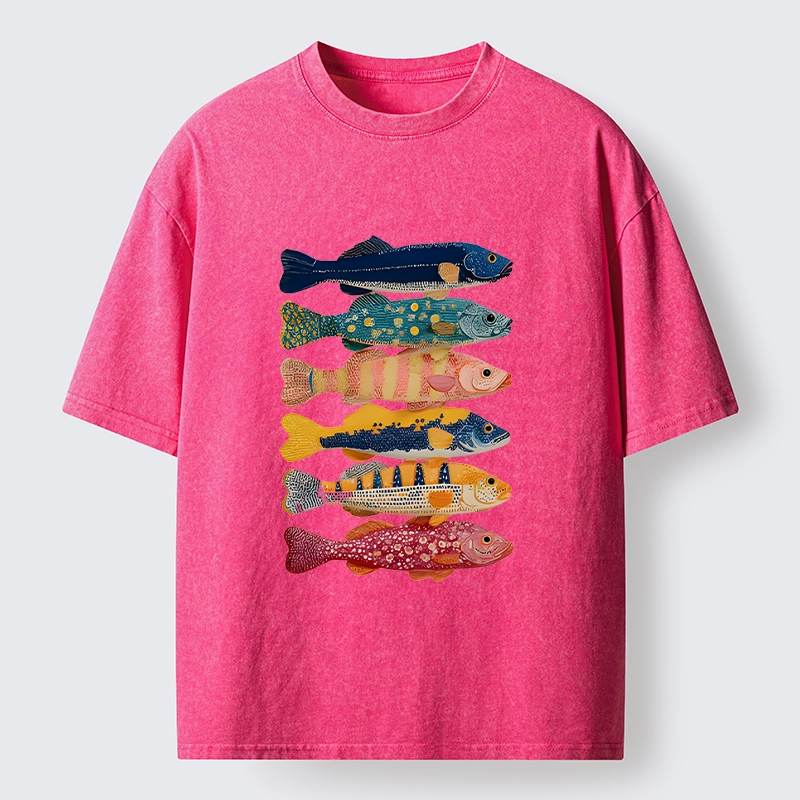 Tokyo-Tiger Colorful Fish Art Collection Washed T-Shirt
