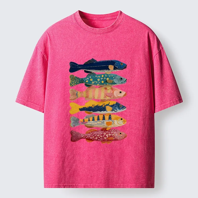 Tokyo-Tiger Colorful Fish Art Collection Washed T-Shirt