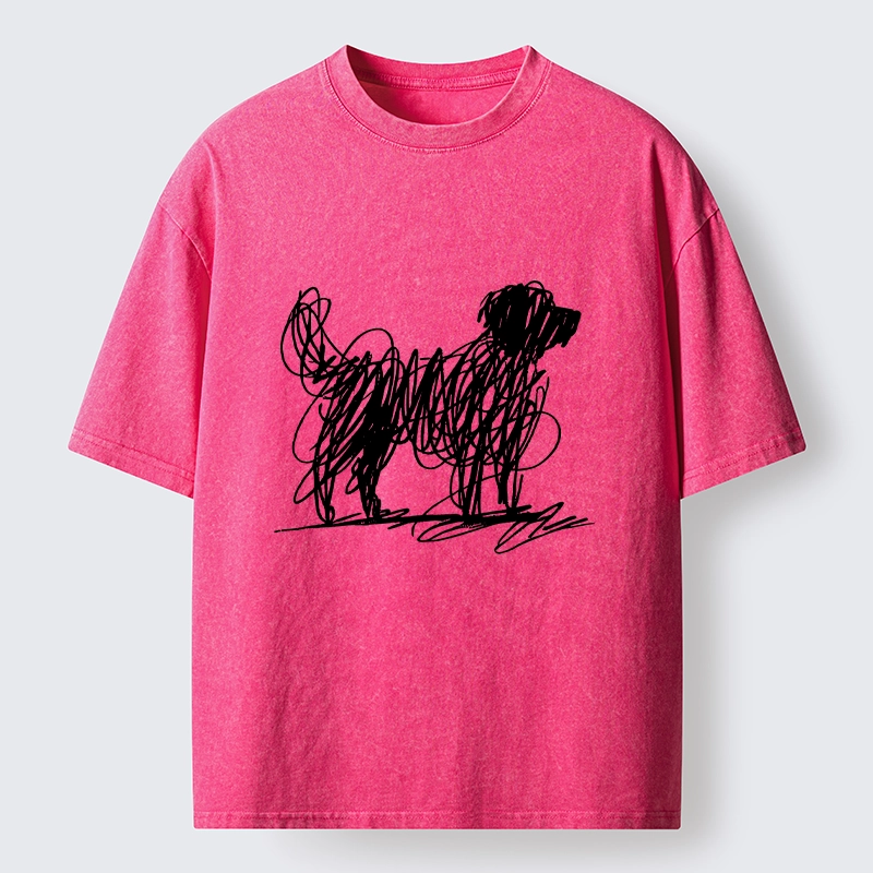 Tokyo-Tiger Scribble Dog Art Funny Vibe Washed T-Shirt