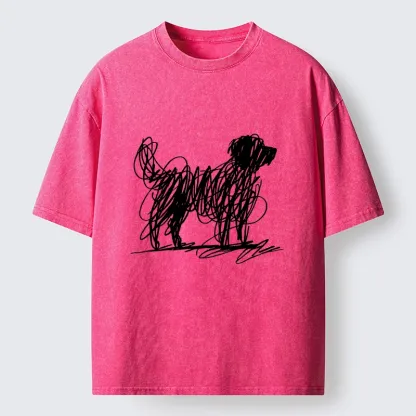 Tokyo-Tiger Scribble Dog Art Funny Vibe Washed T-Shirt