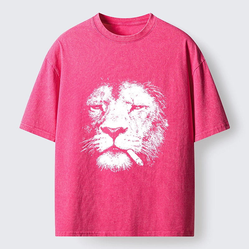 Tokyo-Tiger Tired Lion Funny Smoking Washed T-Shirt