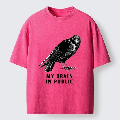 Tokyo-Tiger Black Crow Public Brain Funny Art Washed T-Shirt