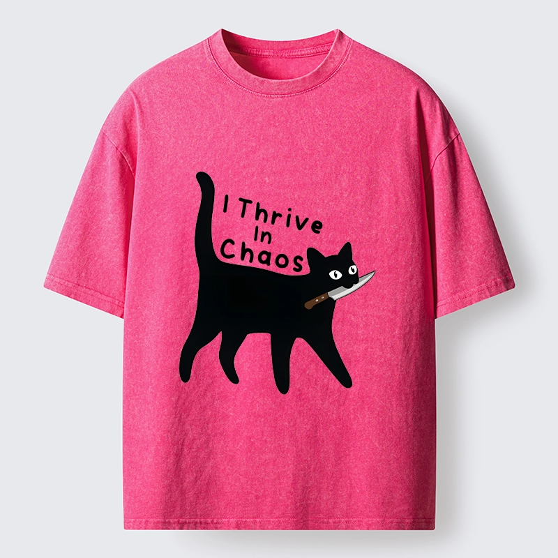 Tokyo-Tiger Chaotic Black Cat With Knife Washed T-Shirt