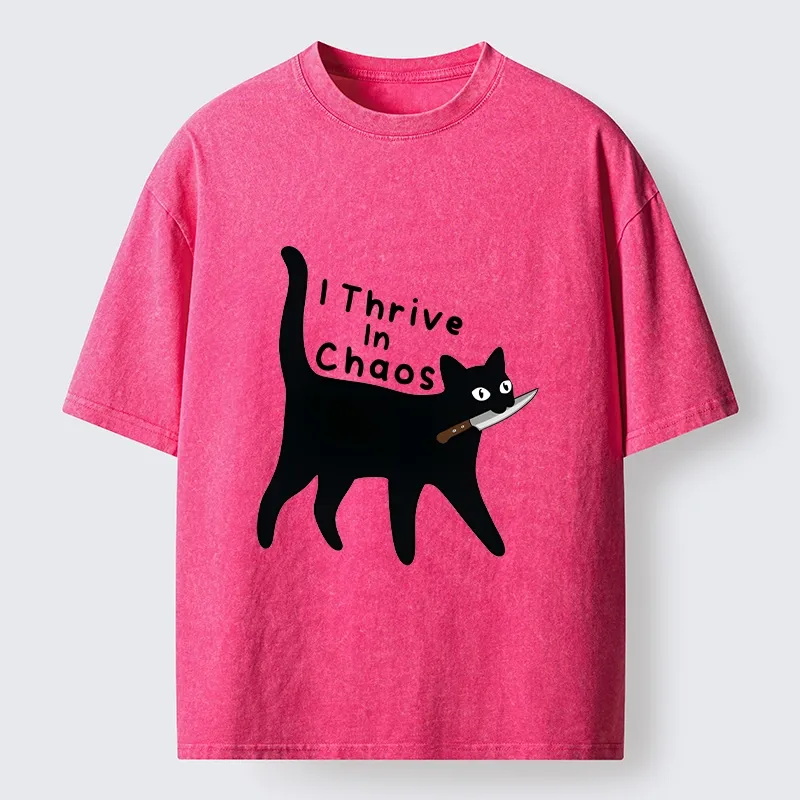 Tokyo-Tiger Chaotic Black Cat With Knife Washed T-Shirt