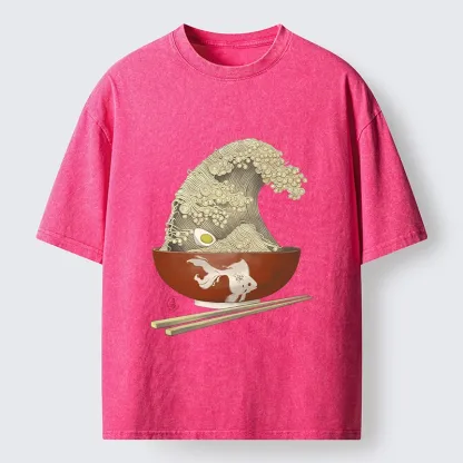 Tokyo-Tiger Kanagawa Noodle Wave Food Art Washed T-Shirt