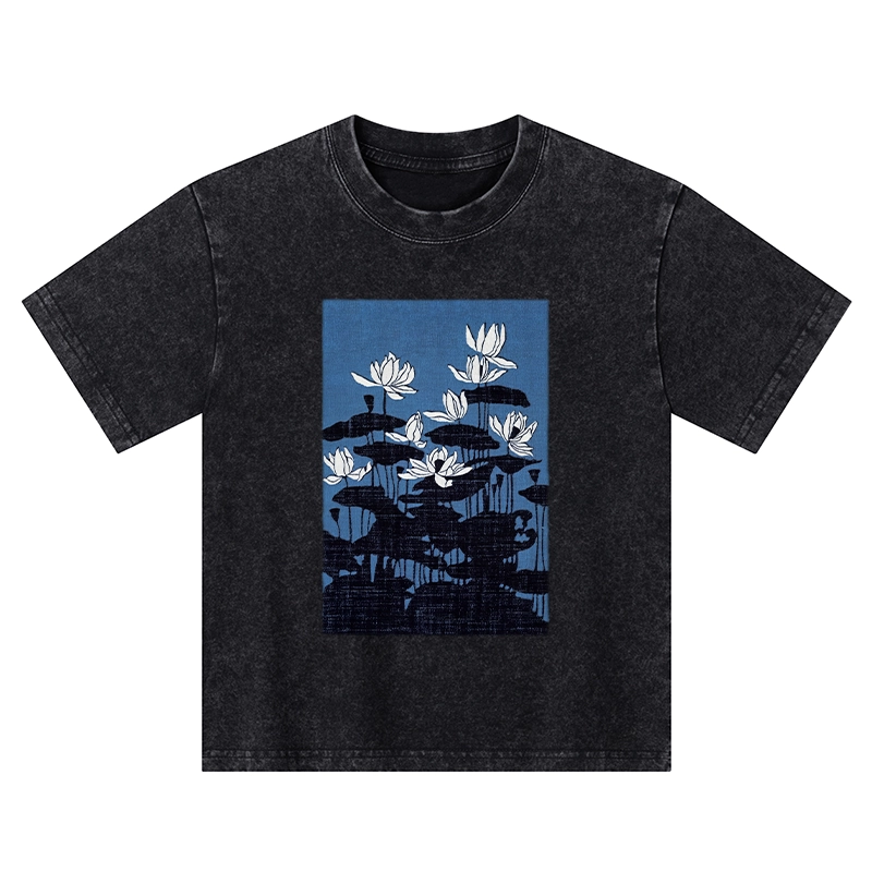 Tokyo-Tiger Blue Lotus Japanese Art Kids Washed T-Shirt