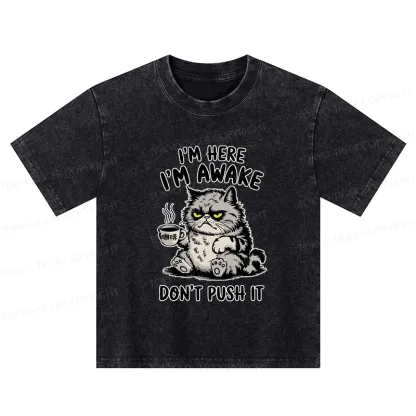 Tokyo-Tiger Tired Cat Kids Washed T-Shirt