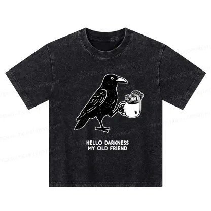 Tokyo-Tiger Crow Drinking Black Coffee Funny Kids Washed T-Shirt