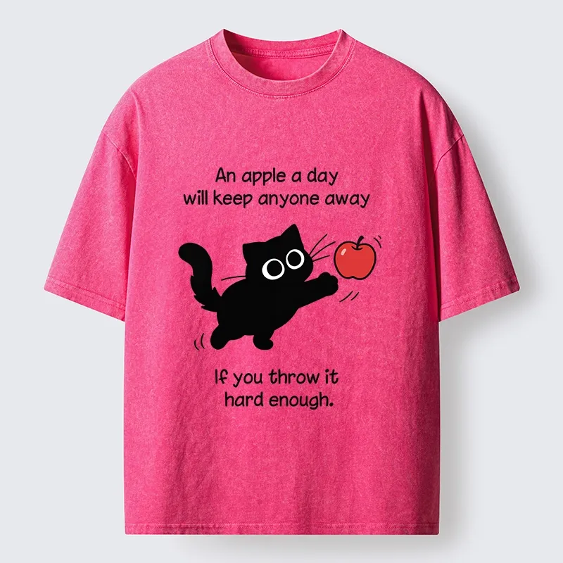 Tokyo-Tiger Funny Cat Throwing Apple Meme Washed T-Shirt