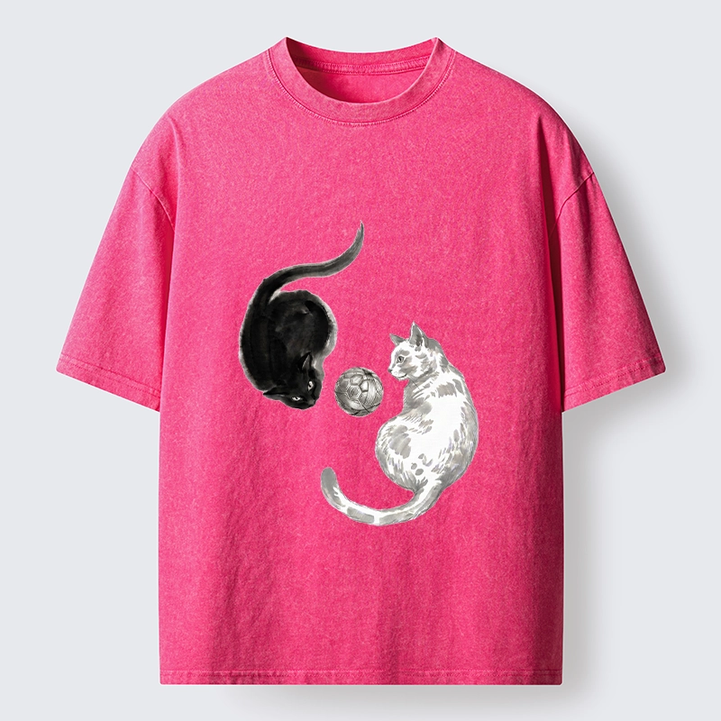 Tokyo-Tiger Cool Yin Yang Cat Art Washed T-Shirt