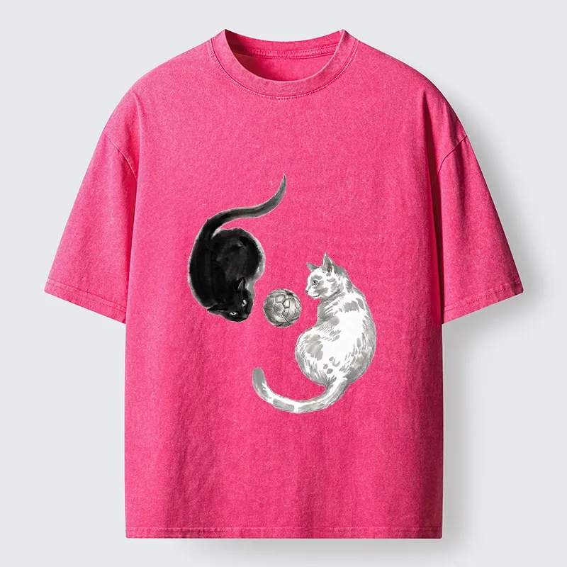 Tokyo-Tiger Cool Yin Yang Cat Art Washed T-Shirt