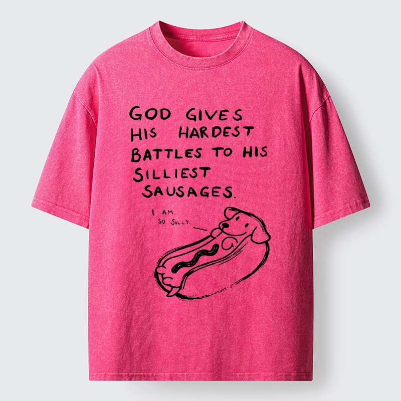 Tokyo-Tiger Silly Sausage Dog Meme Washed T-Shirt
