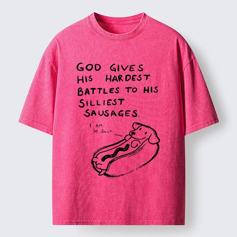 Tokyo-Tiger Silly Sausage Dog Meme Washed T-Shirt