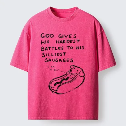 Tokyo-Tiger Silly Sausage Dog Meme Washed T-Shirt