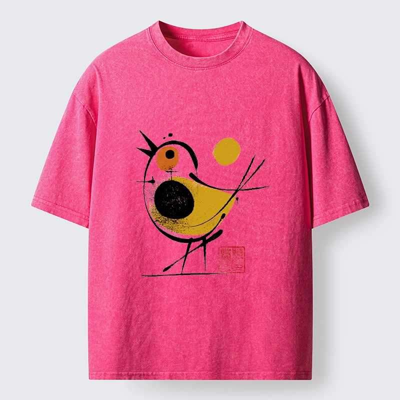 Tokyo-Tiger Aesthetic Yellow And Black Bird Washed T-Shirt