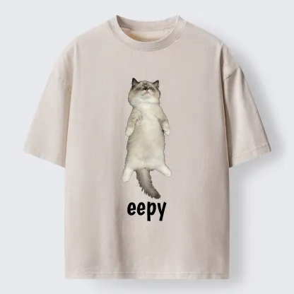 Tokyo-Tiger Cute Eepy Cat Washed T-Shirt