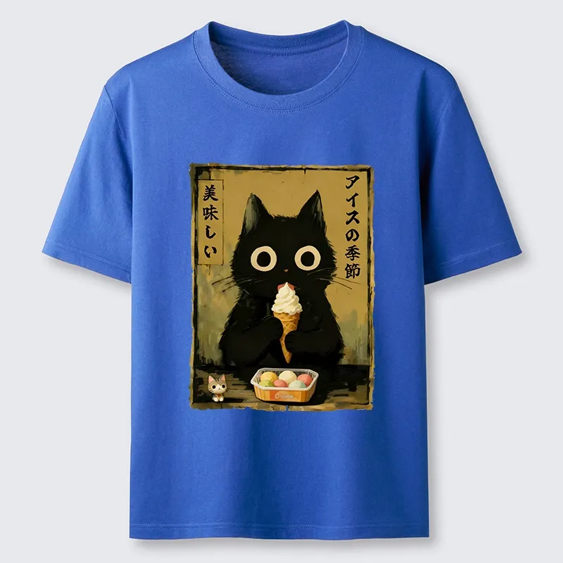 Tokyo-Tiger Black Cat Loves Ice Cream Classic T-Shirt