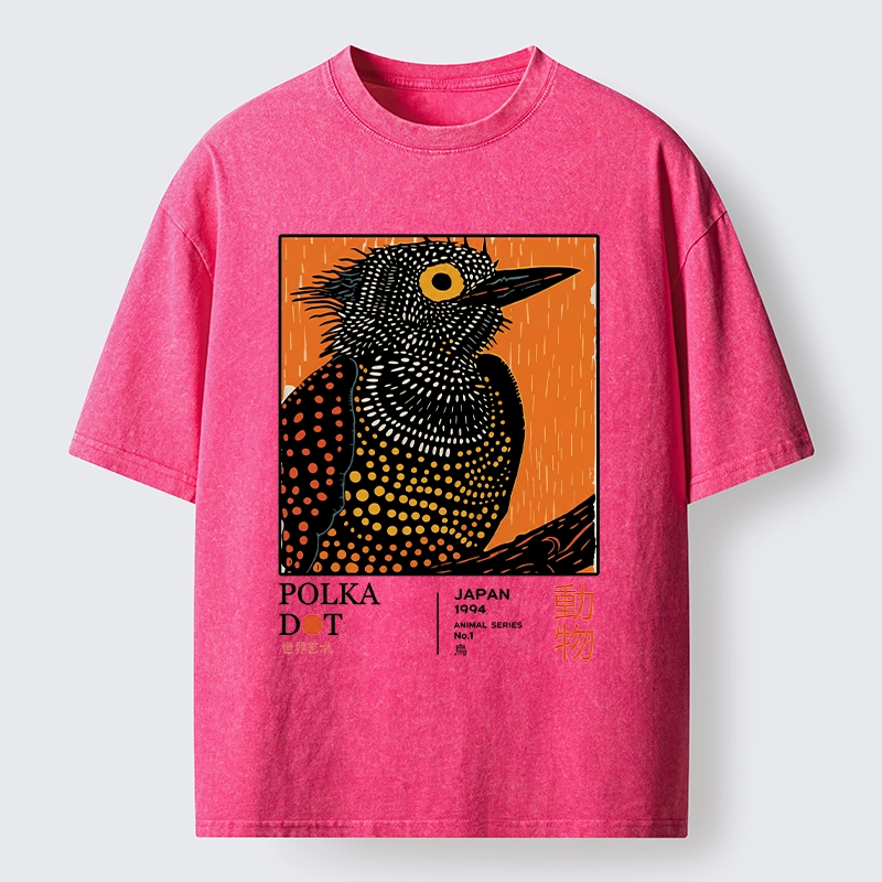 Tokyo-Tiger Polka Dot Bird Japanese Art Poster Washed T-Shirt