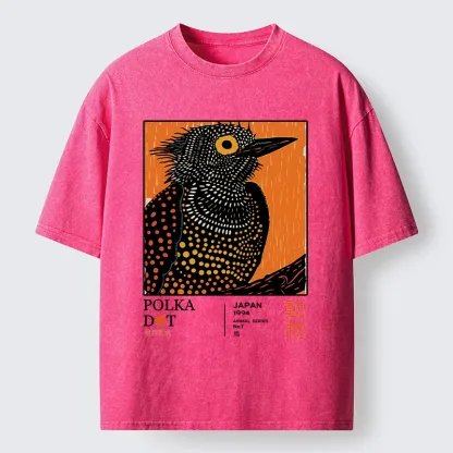 Tokyo-Tiger Polka Dot Bird Japanese Art Poster Washed T-Shirt